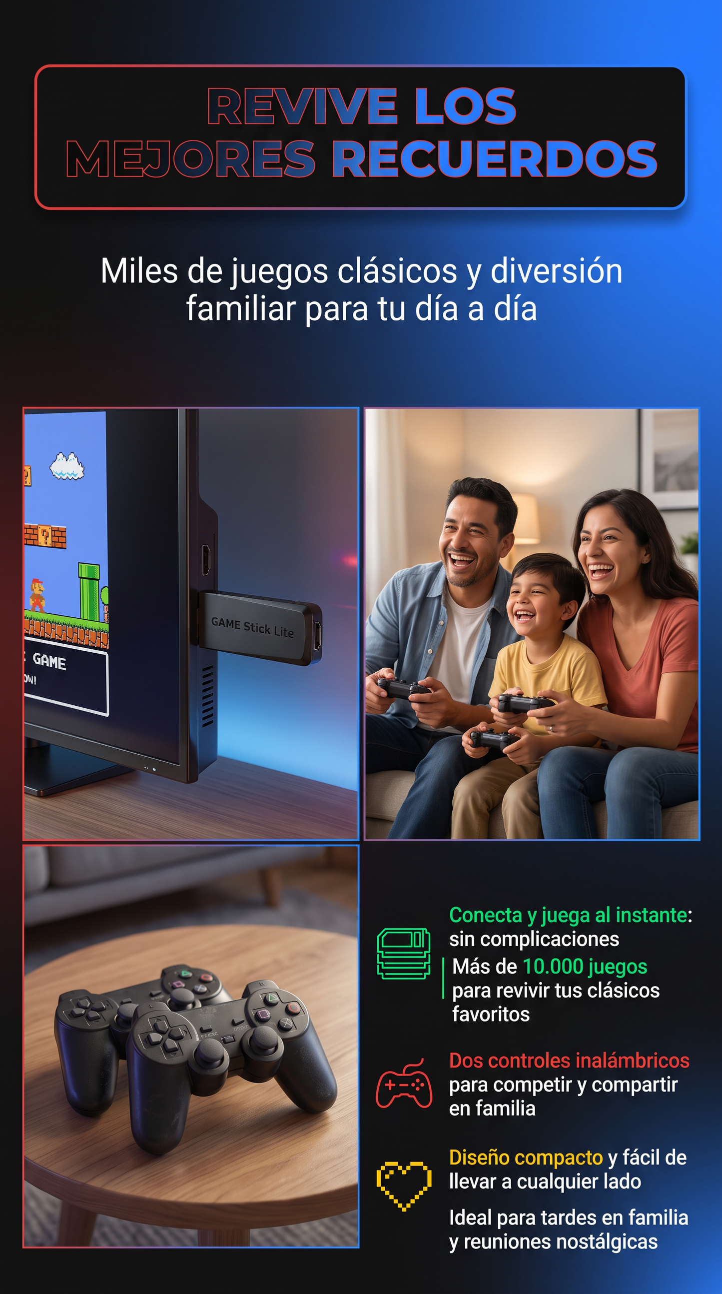 🎮🕹️ Game Stick Retro 4K Lite – ¡Más de 10,000 juegos clásicos en tu TV! 🕹️🎮 Marca Original | 9 emuladores | 64GB | 2 controles inalámbricos.