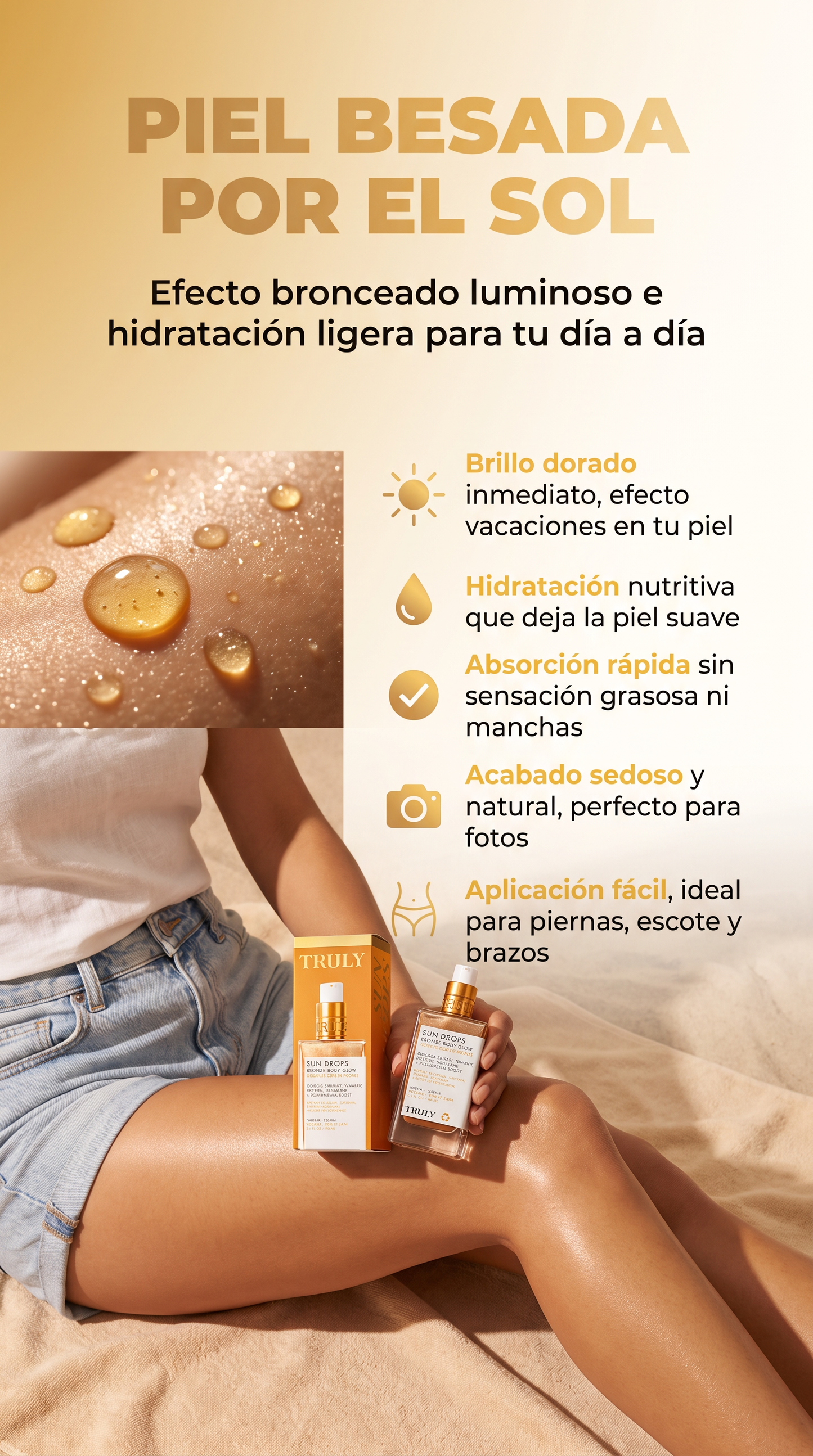Autobronceador Sun Drops Truly 90ml - OFERTA ESPECIAL, PAGA 2 LLEVA 3!